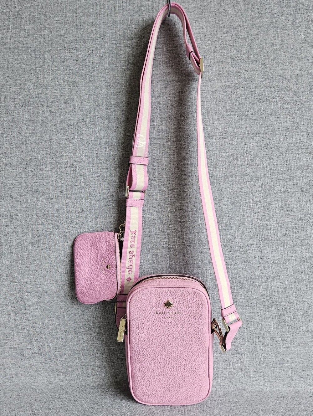 Kate Spade Pink Pebbled Leather Crossbody Bag with Strap Pouch